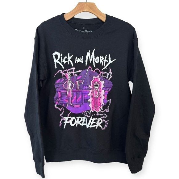RICK & MORTY Forever Black Crewneck Sweatshirt Size S - Picture 1 of 4